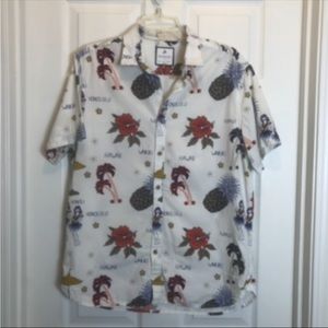 Denim & Flower Men’s Short Sleeve Hawaiian Button Down Shirt  Slim Fit  Size L